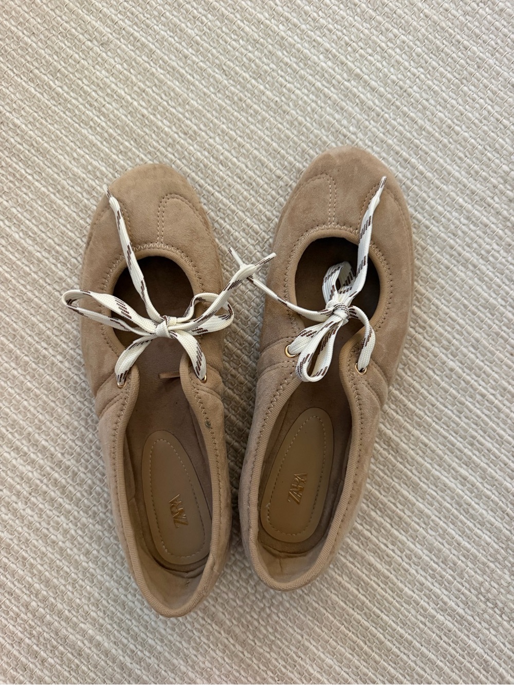 Zara Taupe Suede Tie-Front Ballet Flats